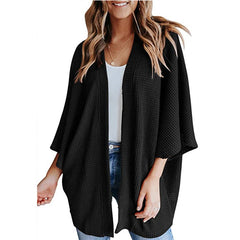 Bat Sleeve Waffle Knit Women's Cardigan | Stylish Layering Piece