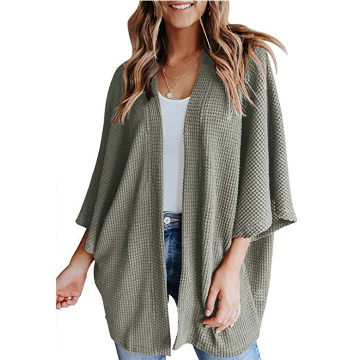 Bat Sleeve Waffle Knit Women's Cardigan | Stylish Layering Piece