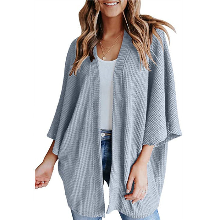 Bat Sleeve Waffle Knit Women's Cardigan | Stylish Layering Piece