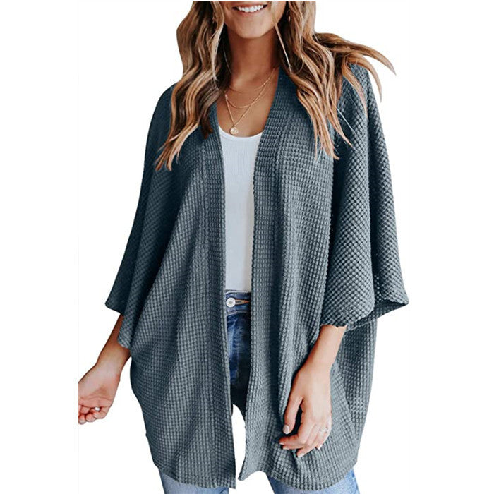 Bat Sleeve Waffle Knit Women's Cardigan | Stylish Layering Piece