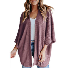 Bat Sleeve Waffle Knit Women's Cardigan | Stylish Layering Piece