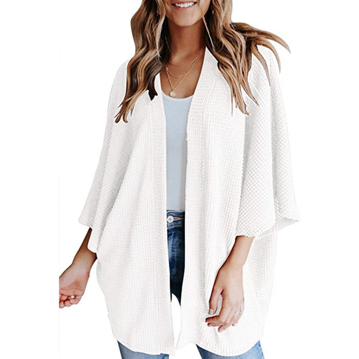 Bat Sleeve Waffle Knit Women's Cardigan | Stylish Layering Piece