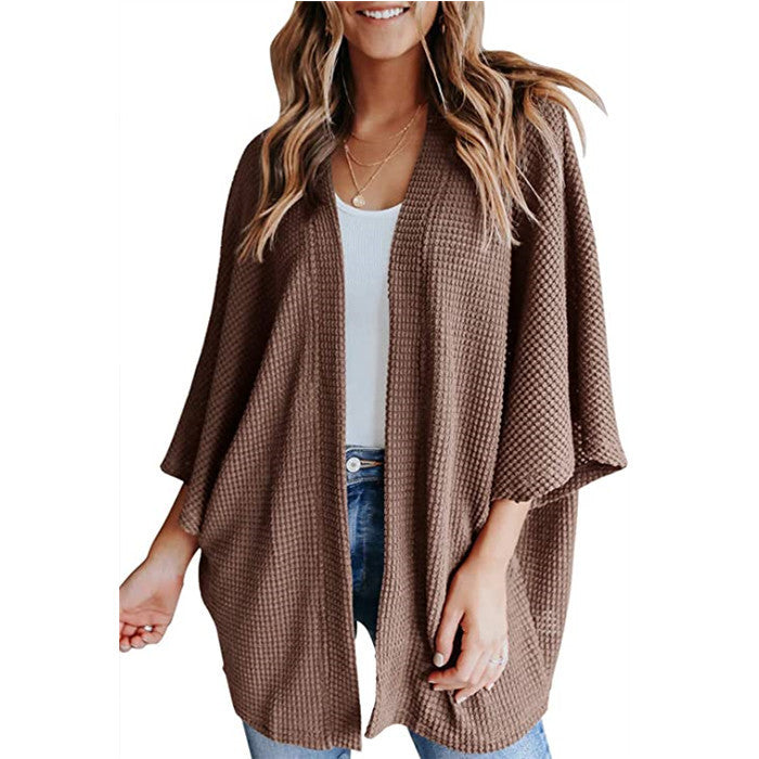 Bat Sleeve Waffle Knit Women's Cardigan | Stylish Layering Piece