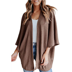 Bat Sleeve Waffle Knit Women's Cardigan | Stylish Layering Piece