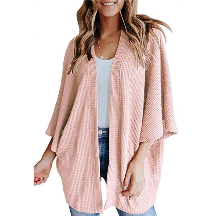Bat Sleeve Waffle Knit Women's Cardigan | Stylish Layering Piece
